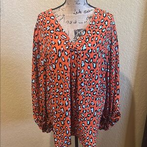 Leopard print, orange, long sleeve blouse, 2X, NWT | offer in description